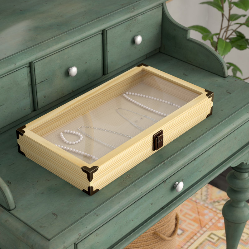 Charlton Home Glass Top Display Case Accessories Storage Jewelry Box